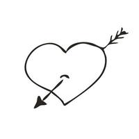 Doodle icono de corazón roto. símbolo de amor. linda ilustración gráfica dibujada a mano aislada sobre fondo blanco. signo de estilo de contorno simple. patrón de dibujo de arte vector