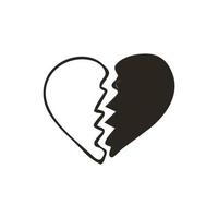 Doodle broken heart icon. Love symbol. Cute hand drawn vector graphic illustration isolated on white background. Simple outline style sign. Art sketch pattern