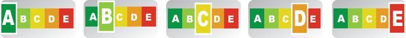 Isolatad  stickers for packaging on white background.  Rating system signs A, B, C, D, E. Vector illustration.