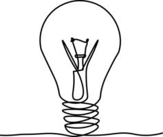 Drawing with one line is a light bulb. vector