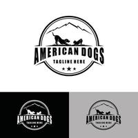 Vintage Silhouette Dog and Rocky Mountain Logo Design Vector Illustration