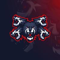 Ilustración de vector de diseño de logotipo de mascota de lobos para el equipo de esports. lobo de cinco cabezas