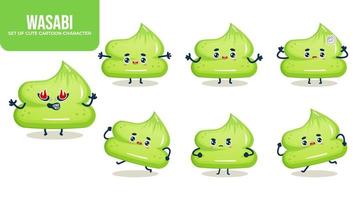 conjunto de lindo personaje de dibujos animados de wasabi con diferentes poses vector premium