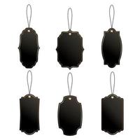 conjunto de etiquetas negras de precio o equipaje de formas vintage con cuerda. vector