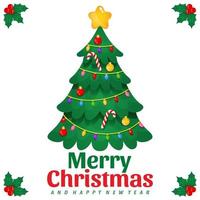 Christmas Tree Decorative Vector With Merry Christmas And Happy New Year