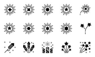 iconos de fuegos artificiales ilustración vectorial sólida, celebración, brillo, fiesta vector