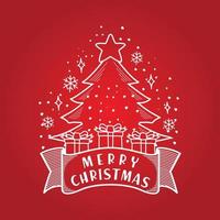 Merry Christmas Doodle Pine Tree Xmas Red vector