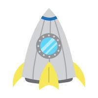 Space rocket ship, cute illustration in cartoon flat style. Business startup idea. Space flight, spaceship. Shuttle, UFO ship. Print for children books, clothes, bedroom decor, stickers, textile vector