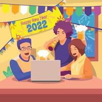 celebración de año nuevo a través de videollamada vector