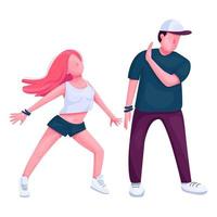 Contemporary dancers couple together flat color vector faceless character. People at club party. Hip hop street dance performers isolated cartoon illustration for web graphic design and animation