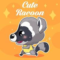 Cute raccoon kawaii character social media post mockup with lettering. Positive poster, card template with running, jogging animal sportsman. Social media content layout. Print, kids book illustration vector