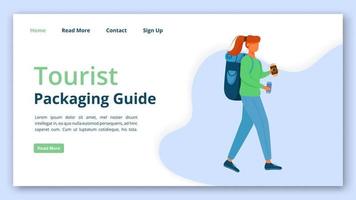 Tourist packing guide landing page vector template. Voyager help website interface idea with flat illustrations. Tour operator homepage layout. Travel checklist web banner, webpage cartoon concept