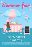Summer fair brochure template. Street market food cart, trolley with sweets flyer, booklet, leaflet concept with flat illustrations. Vector page layout for magazine. advertising invitation with text