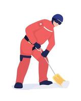 Avalanche first responder with shovel semi flat color vector character. Full body person on white. Rescue team member isolated modern cartoon style illustration for graphic design and animation