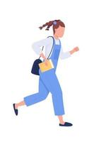 Female student running to school semi flat color vector character. Full body person on white. Frequent tardiness isolated modern cartoon style illustration for graphic design and animation