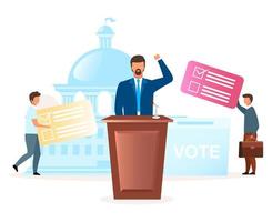 Political system metaphor flat vector illustration. Election campaign. Choosing president, parliament. Confrontation beetween parties. Act of democracy. Voting for new leader cartoon characters