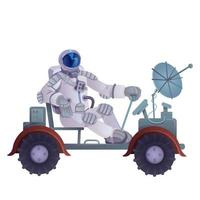 Cosmonaut in lunar rover flat cartoon vector illustration. Astronaut driving moon rover. Ready to use 2d character template for commercial, animation, printing design. Isolated comic hero