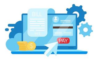 Bill pay flat vector illustration. Online payment, billing system, credit card transactions isolated cartoon concept on white background. Online receipt, invoice. Banking service. Epayment, ewallet