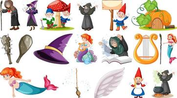 Set of fantasy fairy tale characters and elements vector