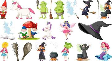 Set of fantasy fairy tale characters and elements vector