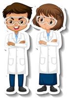 Scientist couple kids cartoon character sticker vector