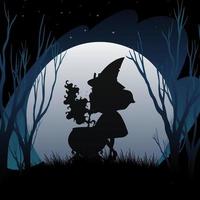 Halloween night background with witch silhouette vector