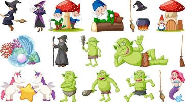 Set of fantasy fairy tale characters and elements vector