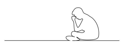 continuous line sad, depressed person vector