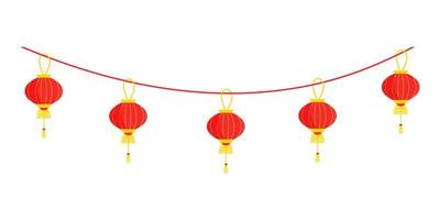 Chinese Lantern garland. Colorful asian traditional paper lamps chain. Happy Chinese New year. vector