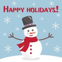 Happy holidays text with snowman and snowflakes. vector
