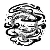 diseño de camiseta de ilustración de vector premium de pez yin yang koi