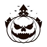 Scary pumpkin head Vector line illustration tshirt design