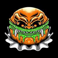 Premium scary zombie burger derretido ilustración vectorial diseño de camiseta vector