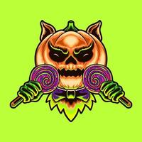 Scary Pumpkin monster Halloween Premium Vector thshirt design illustration