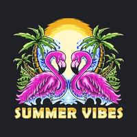 Twin Flamingo Summer vibes vector illustration tshirt design