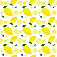 cute lemon seamless pattern fruit vector background illustration. Yellow white green color, whole and sliced lemon summer backdrop in flat design style.