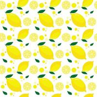 Ejemplo inconsútil del fondo del vector de la fruta del modelo inconsútil del limón lindo. color verde blanco amarillo, telón de fondo de verano de limón entero y en rodajas en estilo de diseño plano.