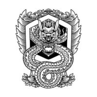 diseño de camiseta de ilustración de vector de adorno de dragón