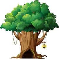 Fantasy tree house inside tree trunk on white background vector