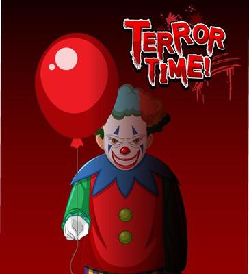 Terror Time text logo with creepy clown holding balloon
