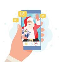 Video chat with Santa Clause on a smartphone, concept illustration vector