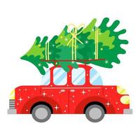 coche con arbol de navidad vector