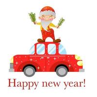 Christmas postcard with car and gnome vector