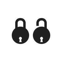 Black isolated icon of locked and unlocked lock on white background. Set of Silhouette of locked and unlocked padlock vector