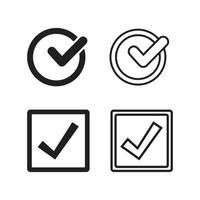 check tick mark icon set on circle and square. Tick symbol vector