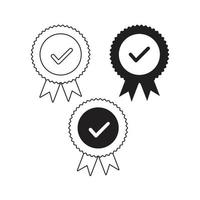 Set approval check icon isolated, approved or verified medal icon. certified badge symbol, quality sign vector