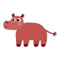 Cute cartoon hippo in childlike flat style isolated on white background. vector