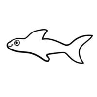 Tiburón lineal de dibujos animados doodle aislado sobre fondo blanco. estilo infantil. vector