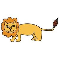 Cartoon doodle linear lion isolated on white background. vector