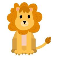 Cute cartoon lion in flat style isolated on white background. Wild cat. vector